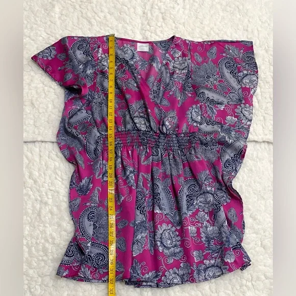 Freshine Womens M Purple Floral Paisley Satin Tunic Top Boho Coastal Cowgirl - Picture 11 of 13